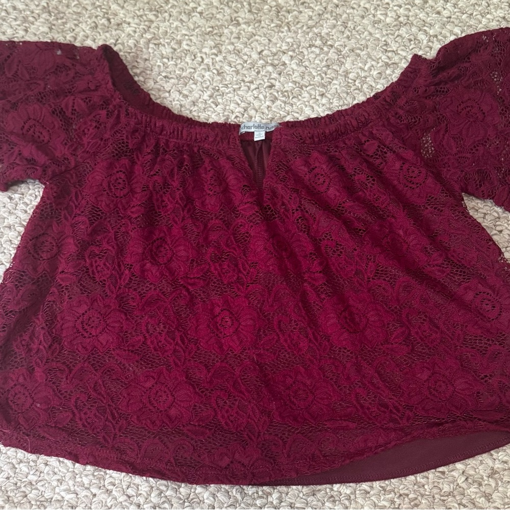 Charlotte Russe Red Ruffled Short Sleeve Blouse